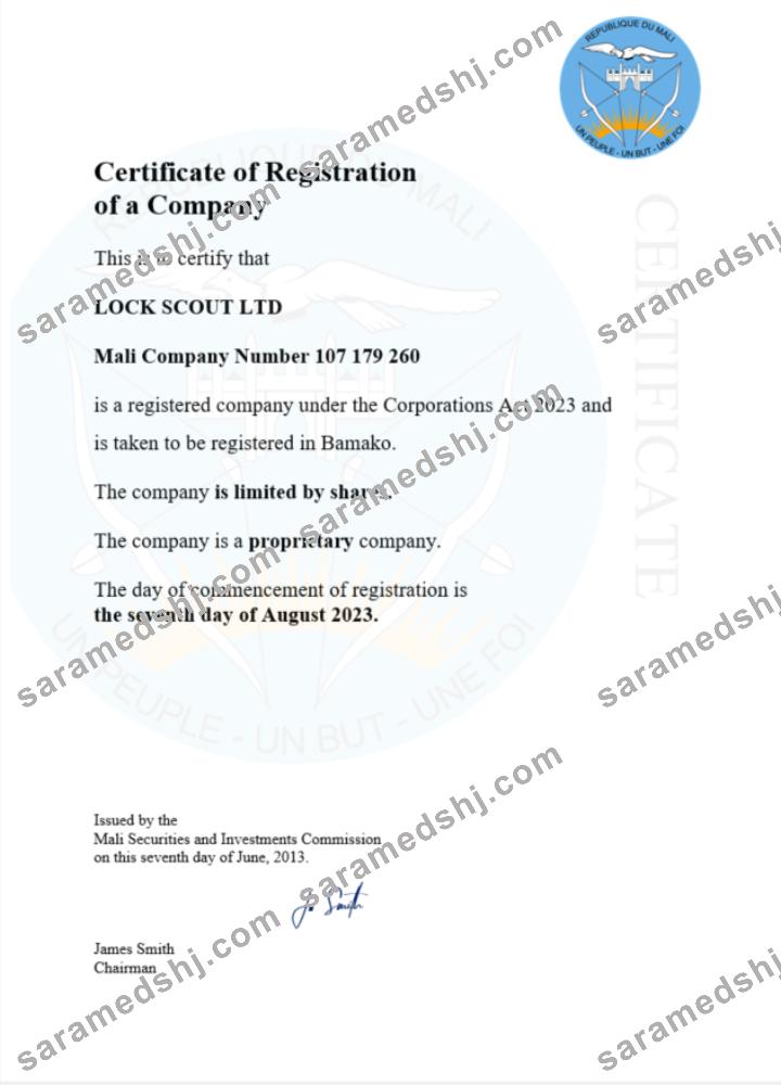 Mali business registration certificate Word and PDF template